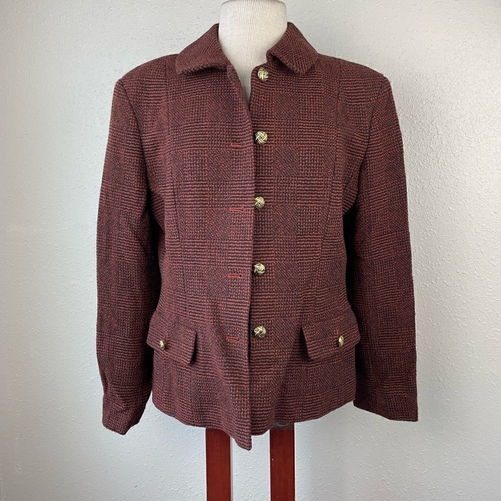 EUC Vintage Laura Leigh Ltd Womens Red and Black 100% Wool Blazer Jacket Size 10
